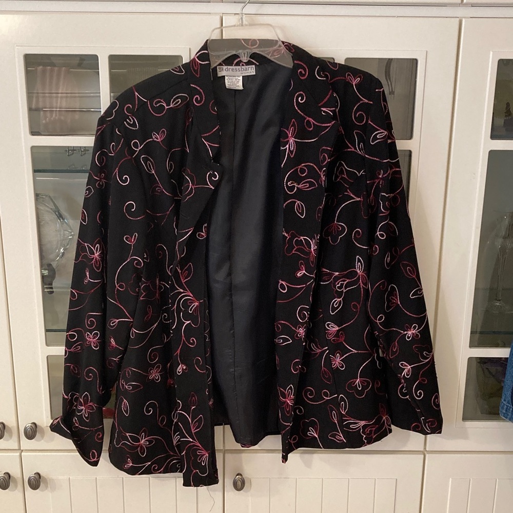 Dress Barn Black Blazer with Pink Floral Pattern